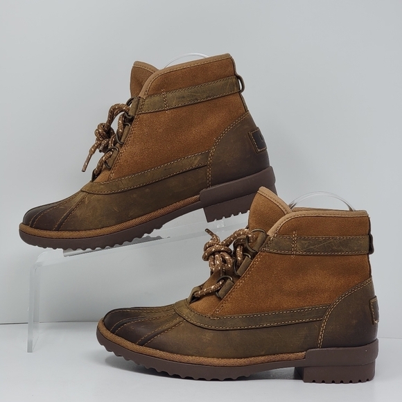 UGG Greda Waterproof Duck Boot Brown Leather Suede 1112650 Women Sz 5 Pre-owned - Picture 2 of 11
